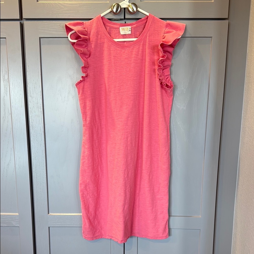 Pink ruffle sleeve dress
